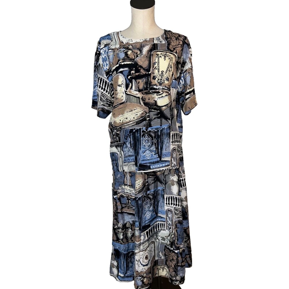 Karen Kane Vintage Made in USA Women's 2pc Skirt Set size 10/14 Novelty Print